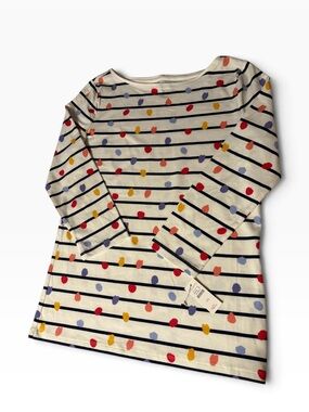 Talbots Cream Striped Tee with Multicolor Dots